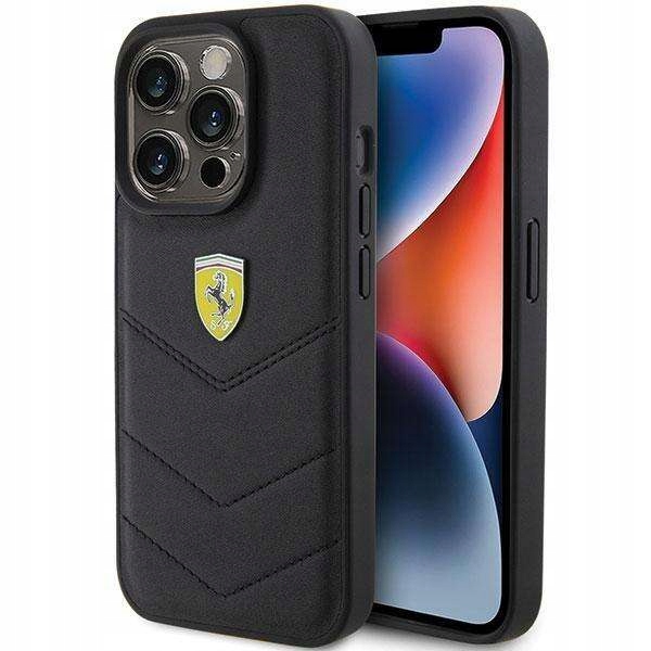 Ferrari Prošívané pouzdro s kovovým logem Pouzdro pro iPhone 15 Pro (c