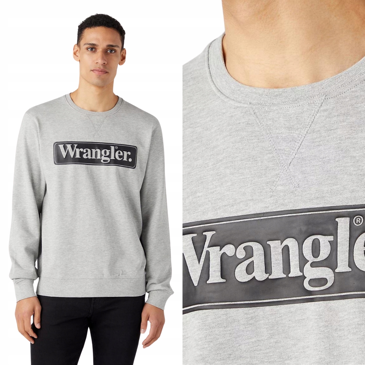 Wrangler Seasonal Crew Mid Grey Šedá Bavlněná Mikina S Logem Regular Fit L