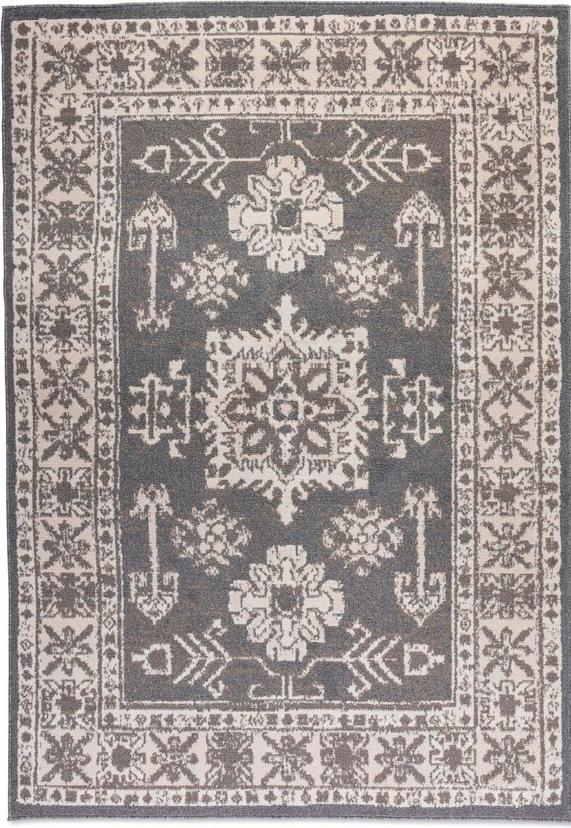 Tradičný koberec do obývačky 120 x 170 cm, klasický vzor šedo-krémový