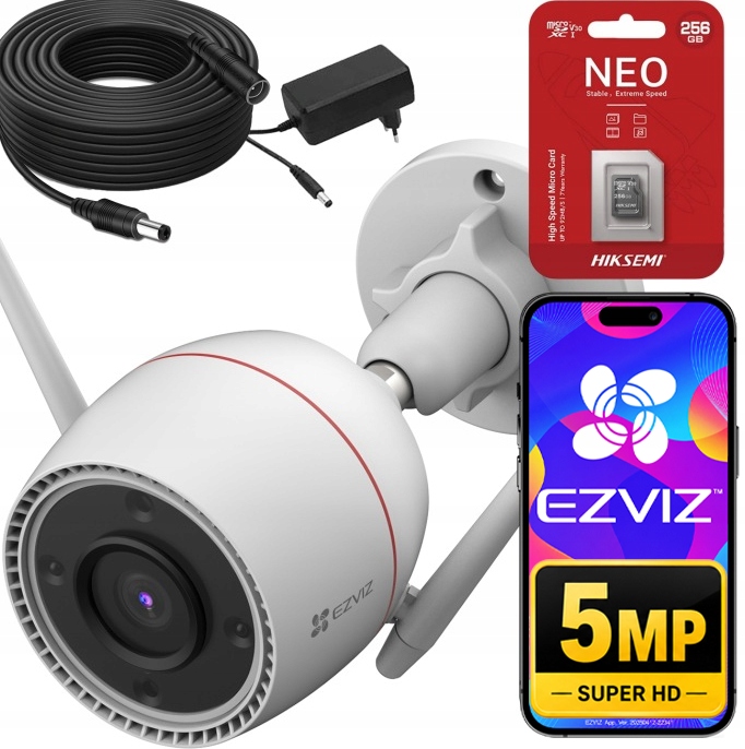 Vonkajšia WiFi kamera Ezviz H3c 5MPx 3K Detekcia pohybu 10 m kábla a 256 Gb