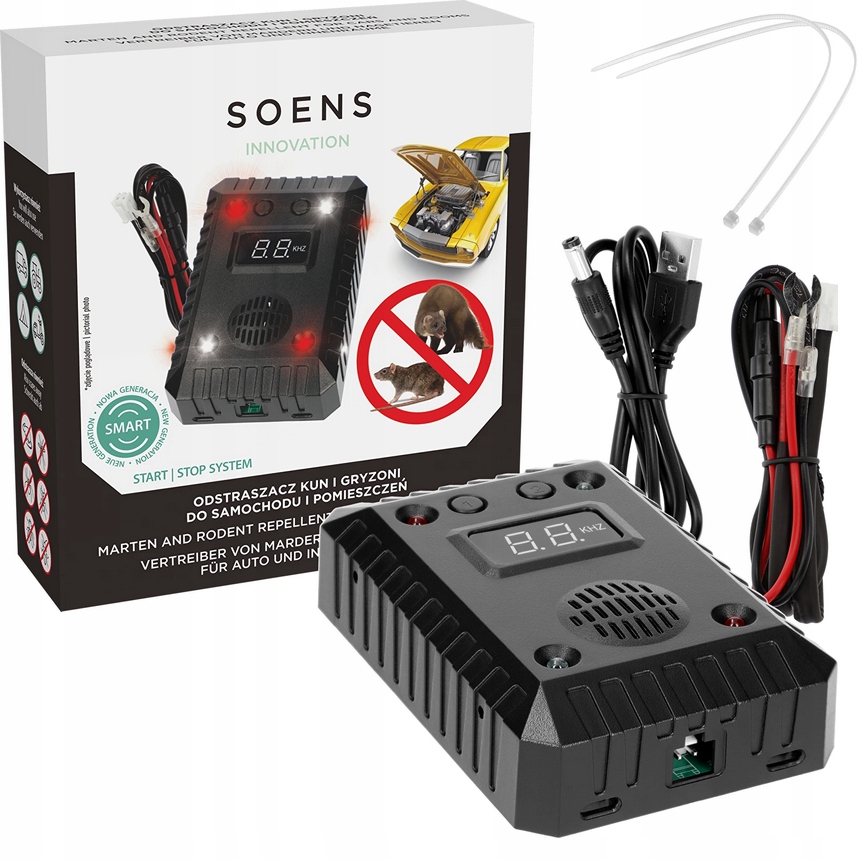Odstraszacz kun i gryzoni do samochodów i pomieszczeń ultradźwiękowy + LED EAN (GTIN) 5904816007831
