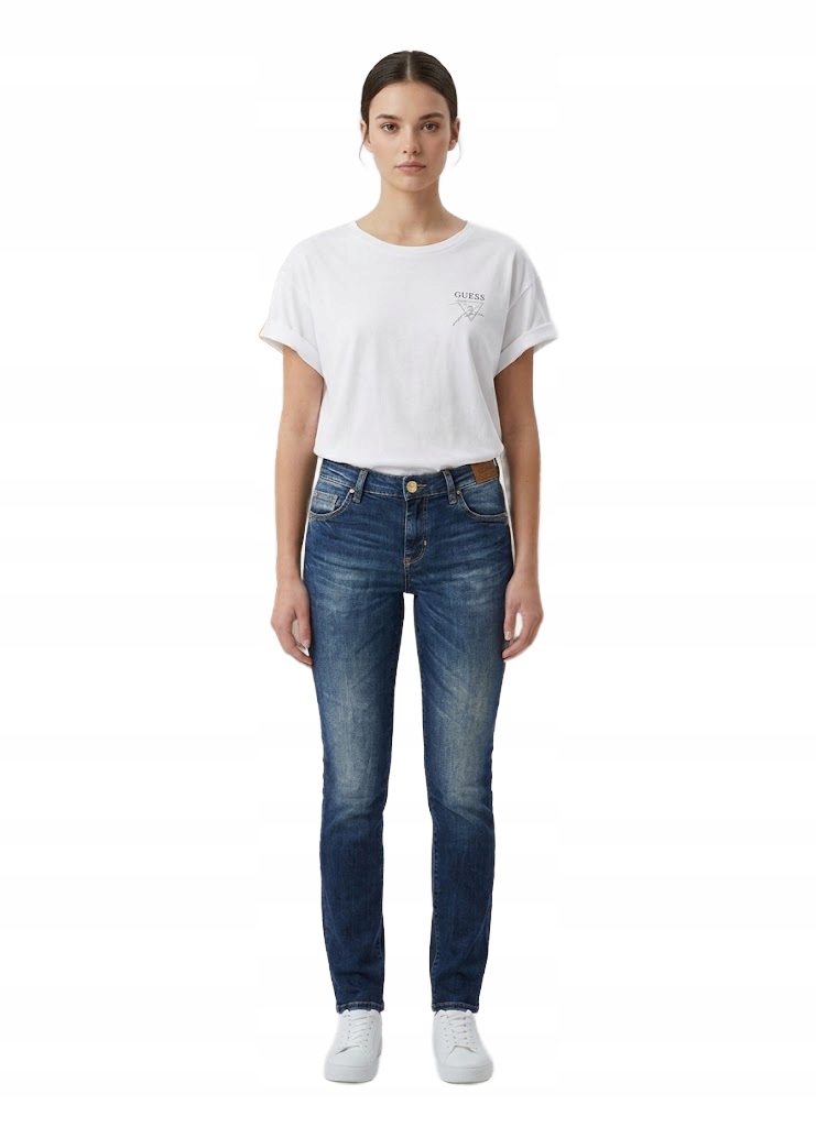 Guess Dámské Džíny Úzké Nohavice S Oděrkami, Tmavý Denim 25 Gma