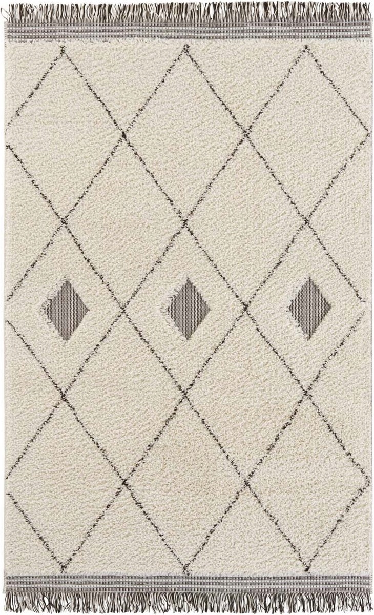 Koberec shaggy do obývačky 200x290, hrubý, mäkký, vzor béžový boho