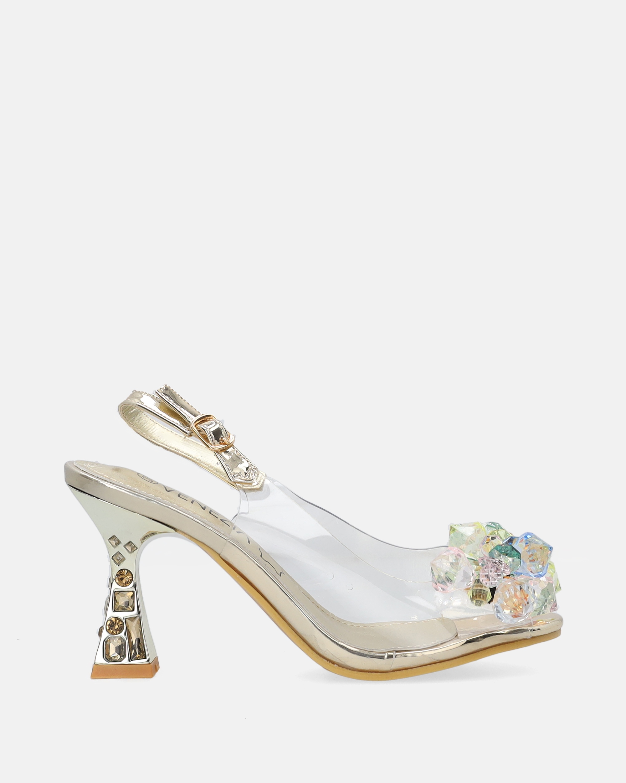 Venezia damskie złote sandały na obcasie z przezroczystą cholewką roz. 39