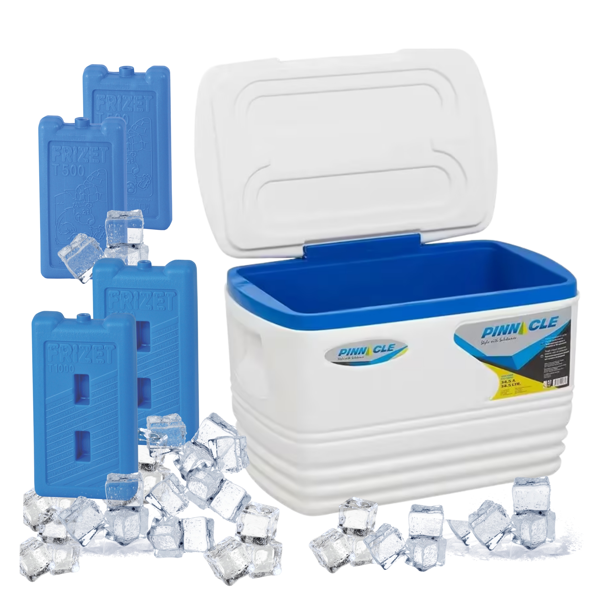 Turistická lednička 34,5L Bílá Pinnacle 4 chladicí vložky, 2x0,5L, 2x1L