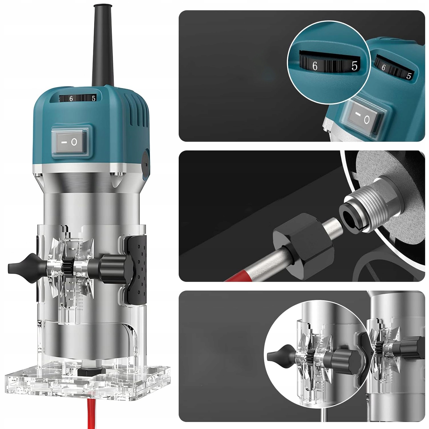 MOCNY FREZARKA GÓRNOWRZECIONOWA DO DREWNA 30000RPM PRZYCINARKA 800W Zasilanie sieciowe