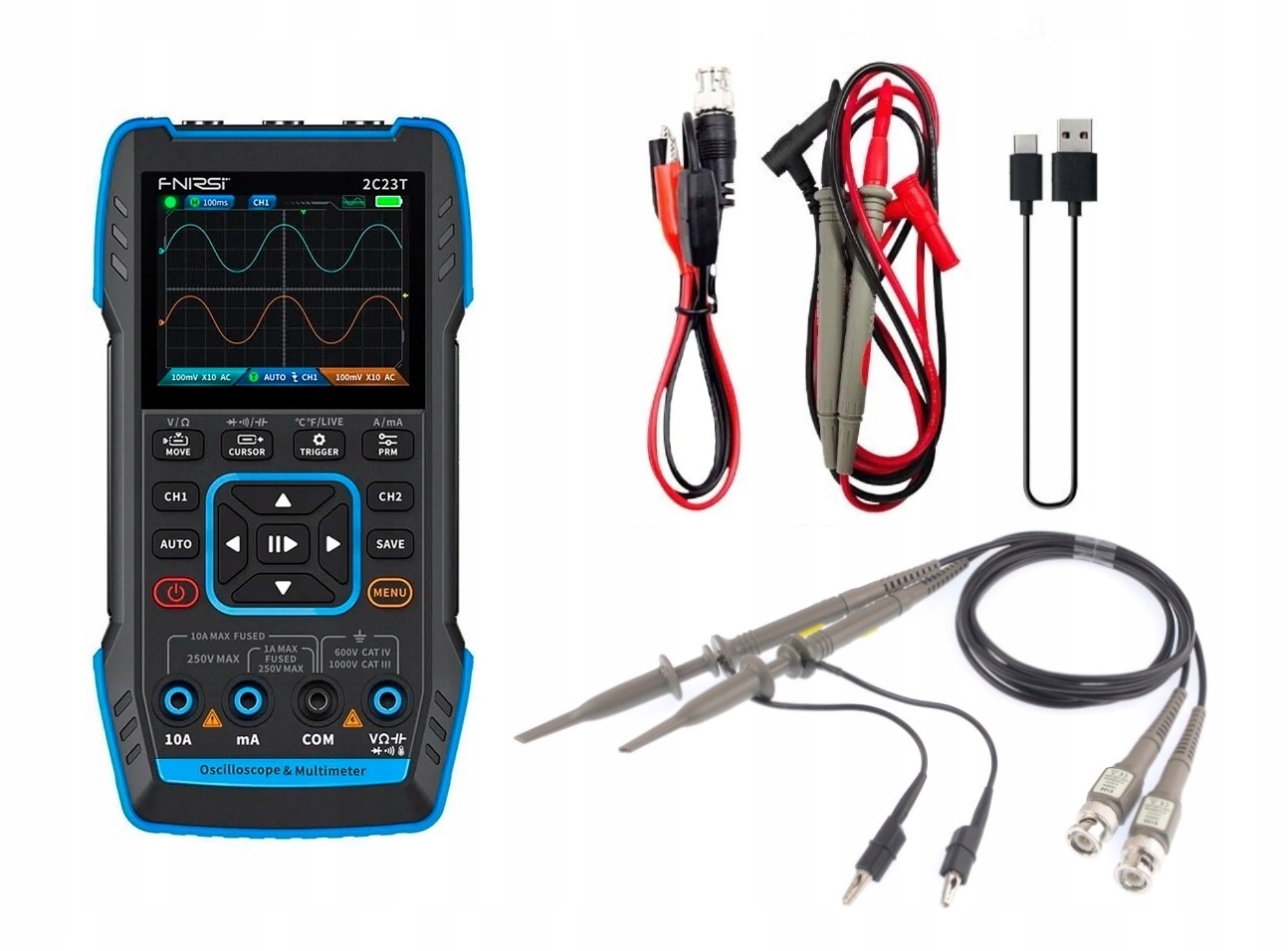 Prenosný 2-KANÁLOVÝ Osciloskop Fnirsi 2C23T Multimeter 10MHz