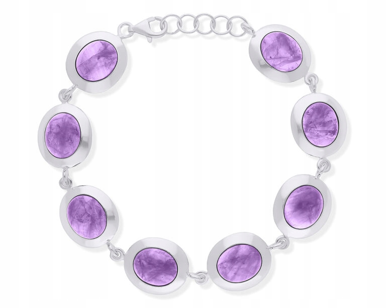 Dámský stříbrný náramek s přírodním ametystem, široký, pr.925