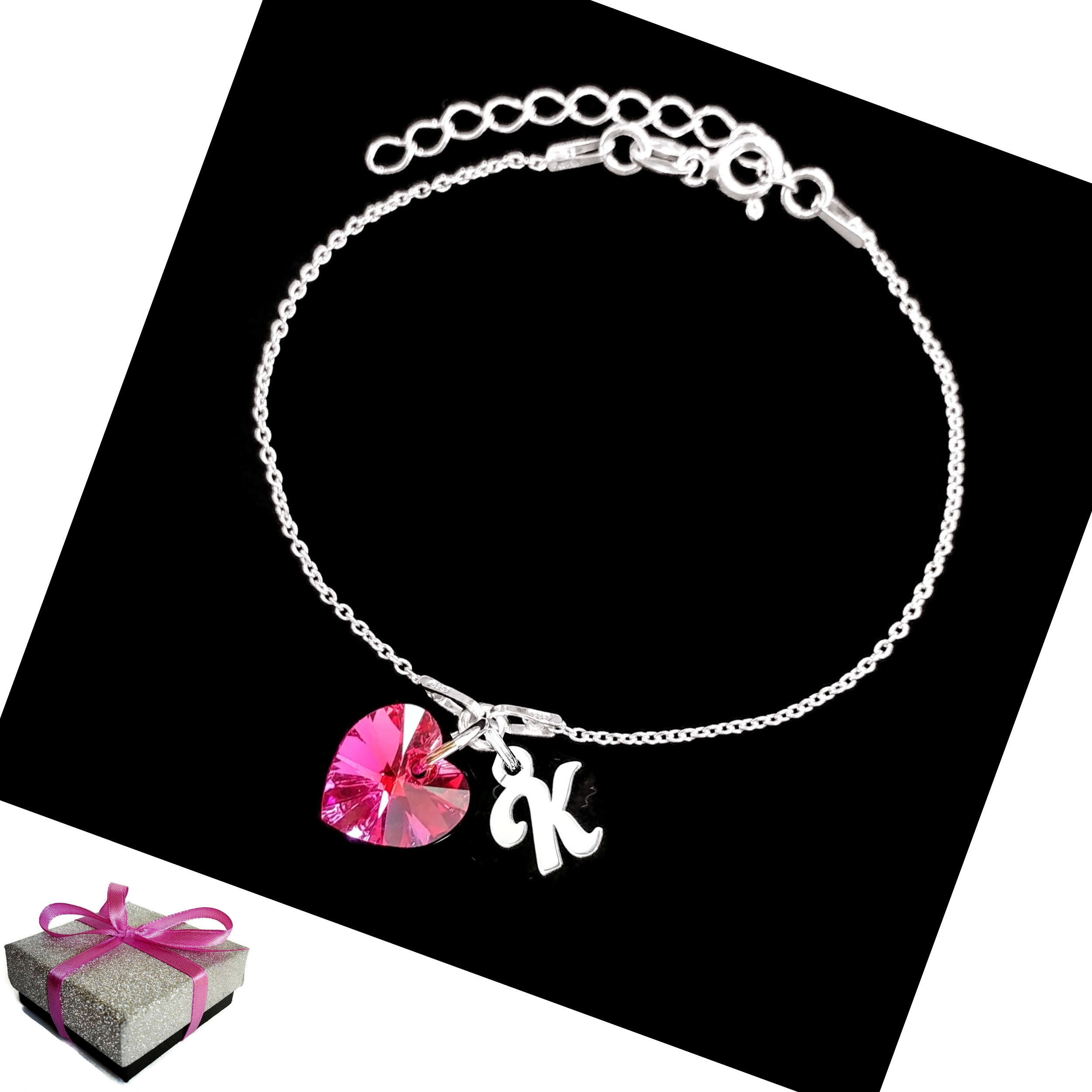 

Bransoletka Litera Literka K Serce Swarovski 925