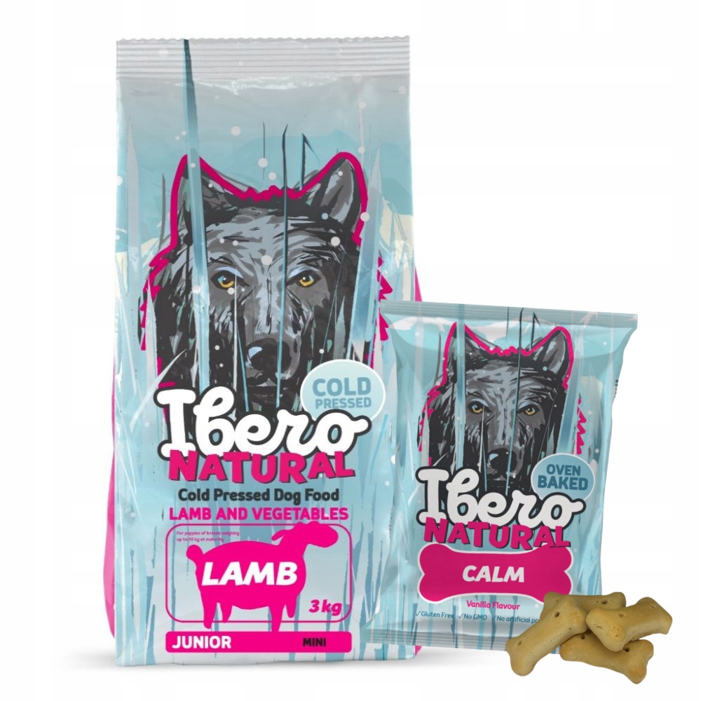 Levně Balíček pro štěňata: Ibero Cold Press Junior Mini Lamb Snack Calm