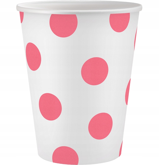 Kubeczki papierowe RÓŻOWE groszki urodzinowe 6szt