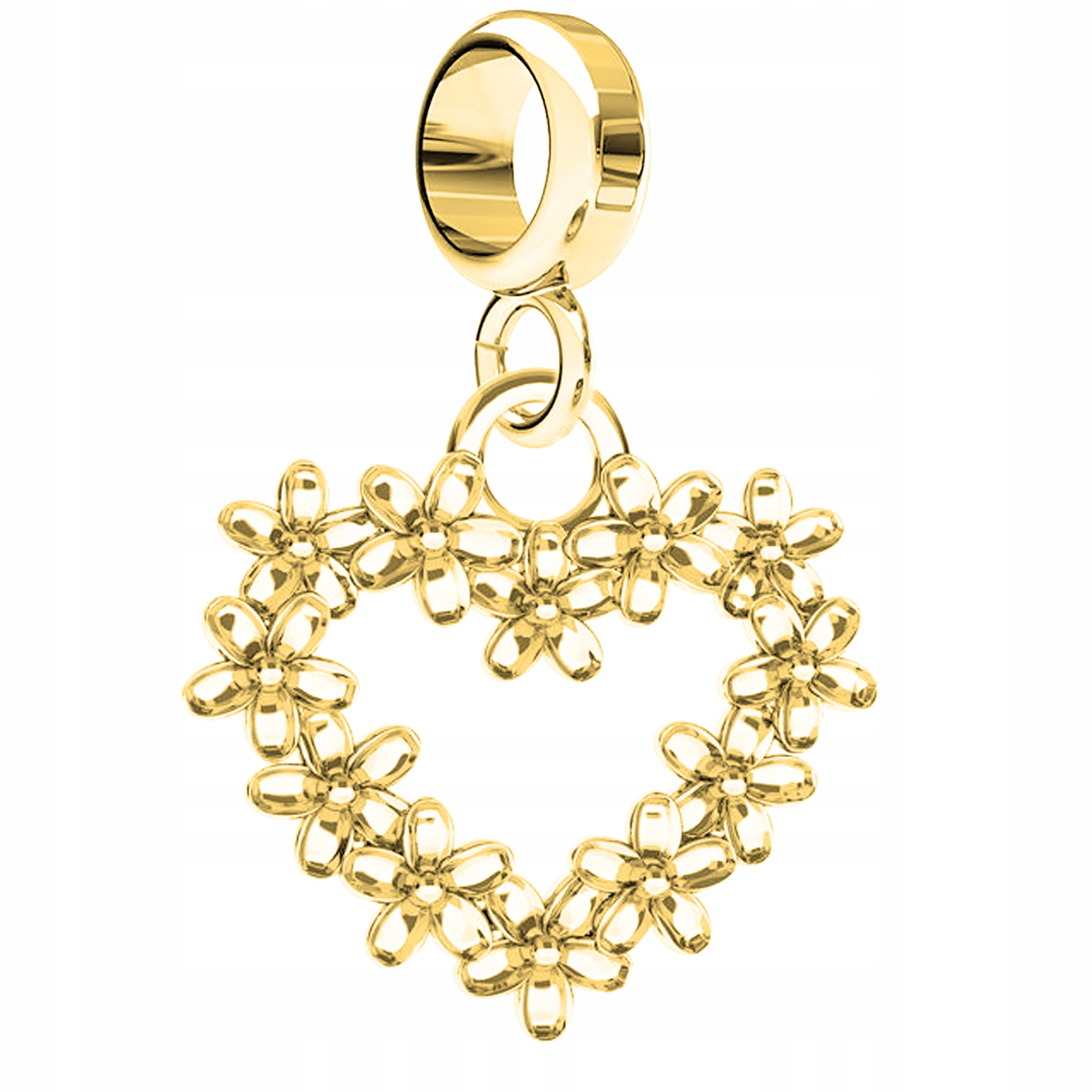 Charms Zlaté srdce s květinami Srdíčko Flower Květiny Stříbro 925