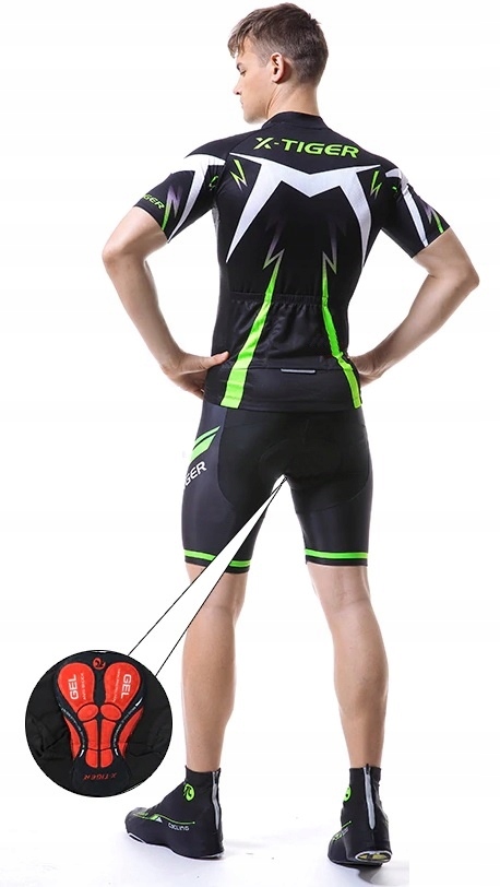 STRÓJ ROWEROWY KOMPLET KOLARSKI SPODENKI ŻELOWE KOSZULKA M X-TIGER ZIELONY Płeć produkt uniseks