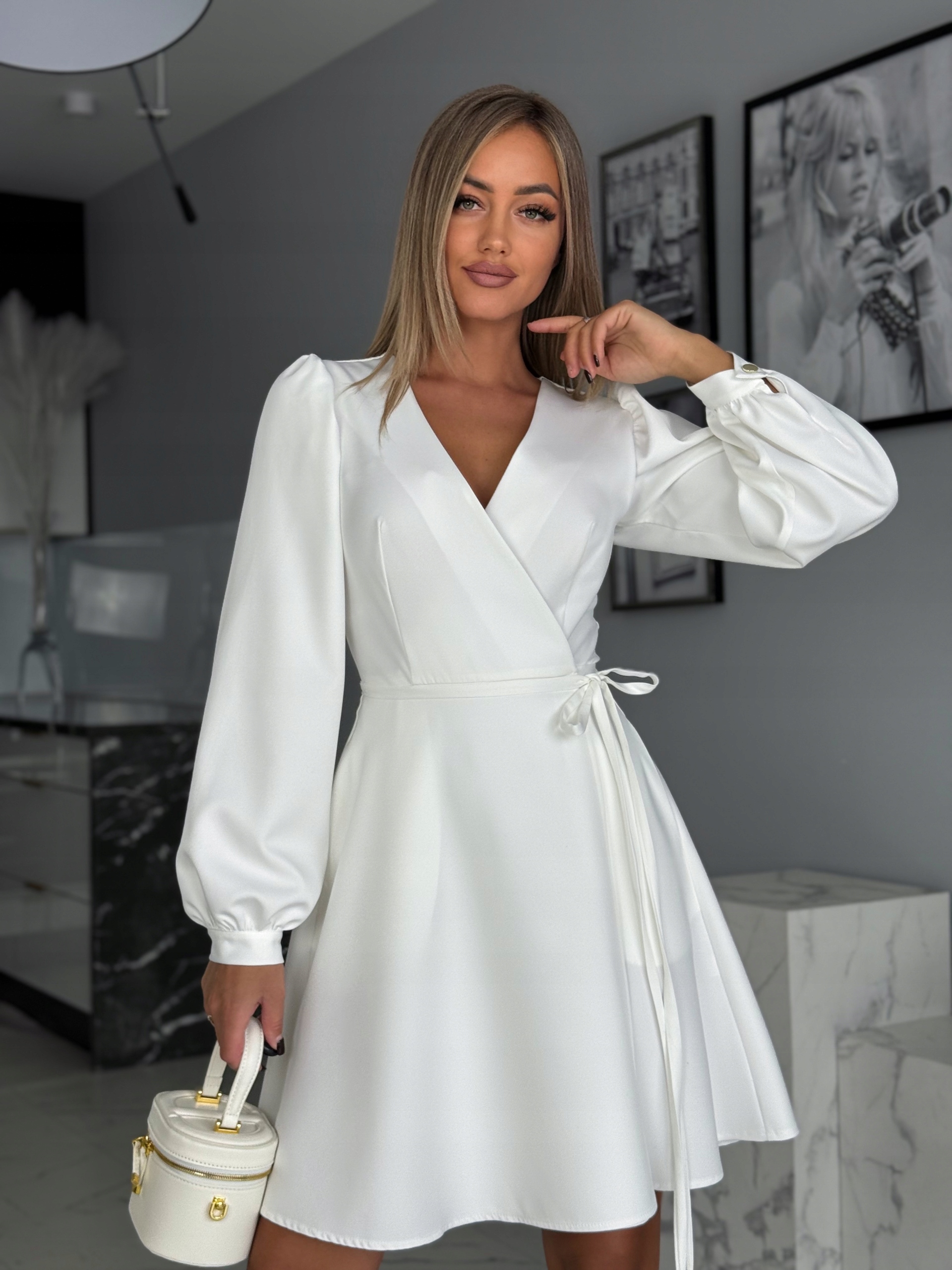 Šaty Merry Kopertová Rozšířená Mini s kapsami Bílá XL