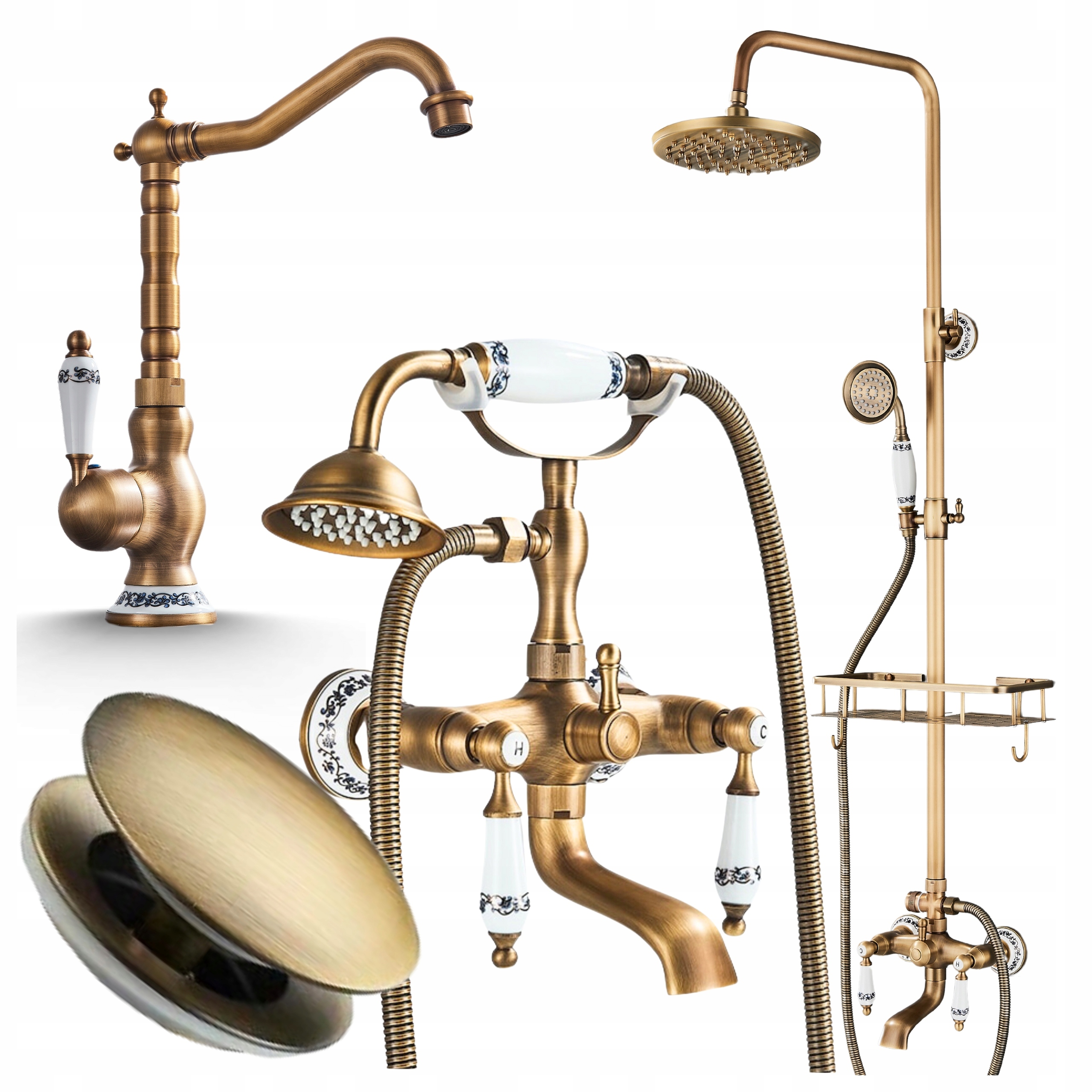 Nástenný kúpeľňový sprchový set Retro Dažďová sprcha Mosadz Batéria