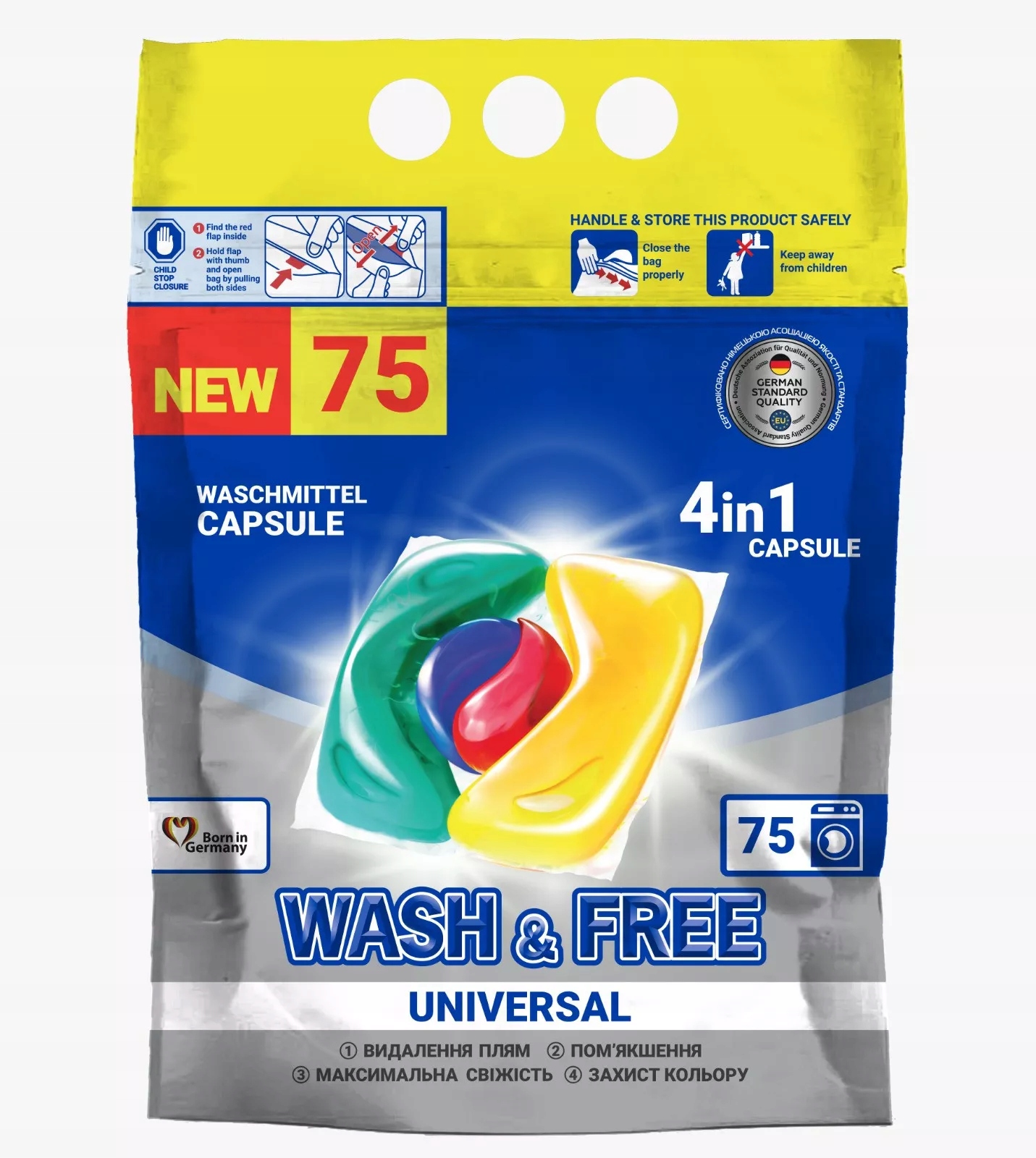 Wash&free Německé kapsle na praní 4v1 75 ks