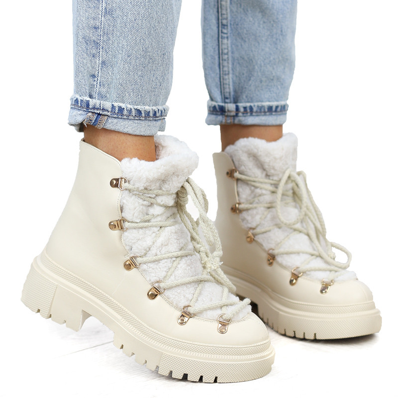 

Beżowe botki damskie śniegowce futerko JJ35 r.37