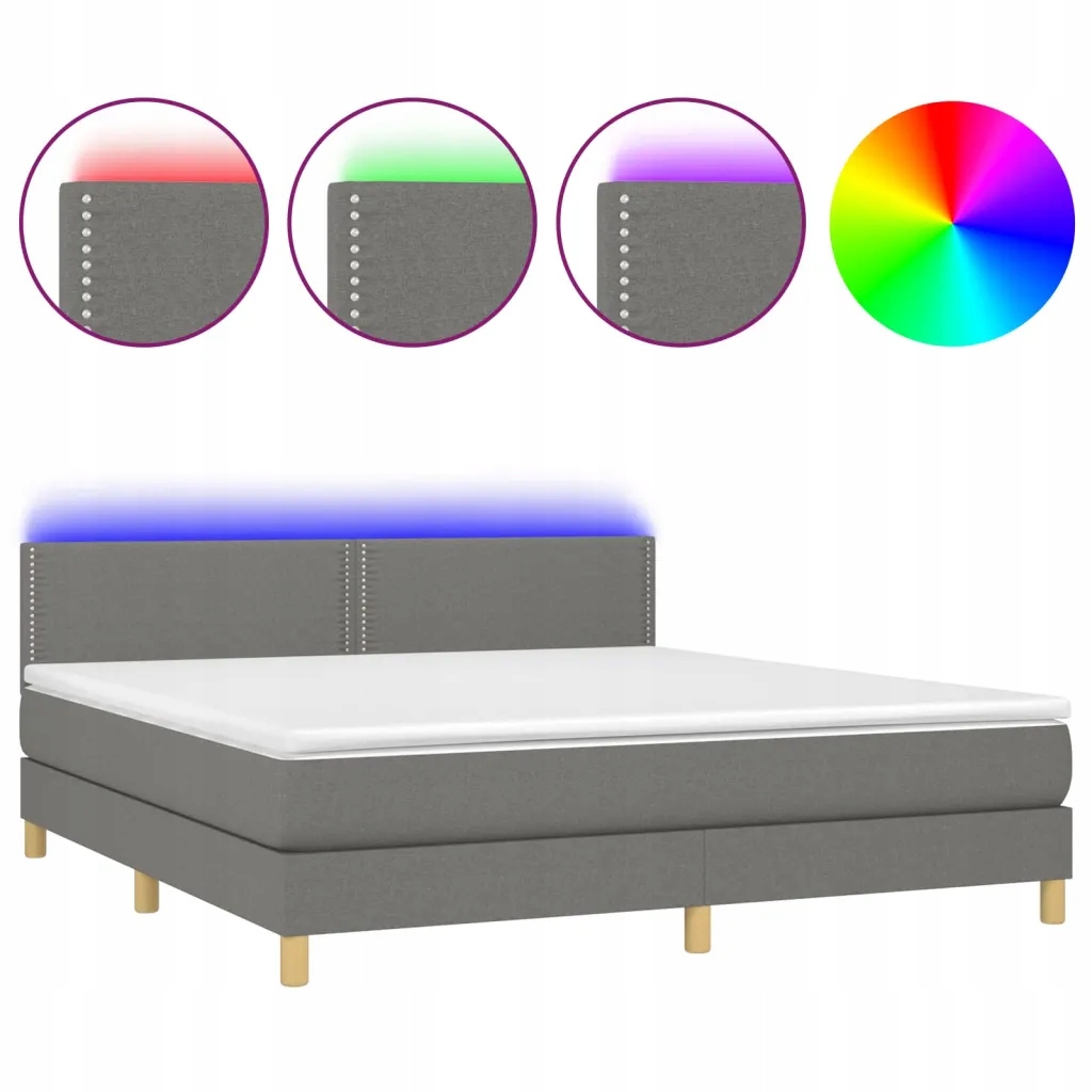 Kontinentální postel s matrací a Led diodami, tmavě šedá, 203 x 180 x 78/
