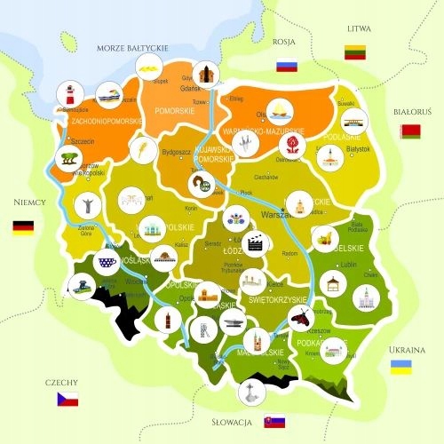 Tablica edukacyjna Pomoce dydaktyczne Magnetyczna Mapa Polski Magnesy