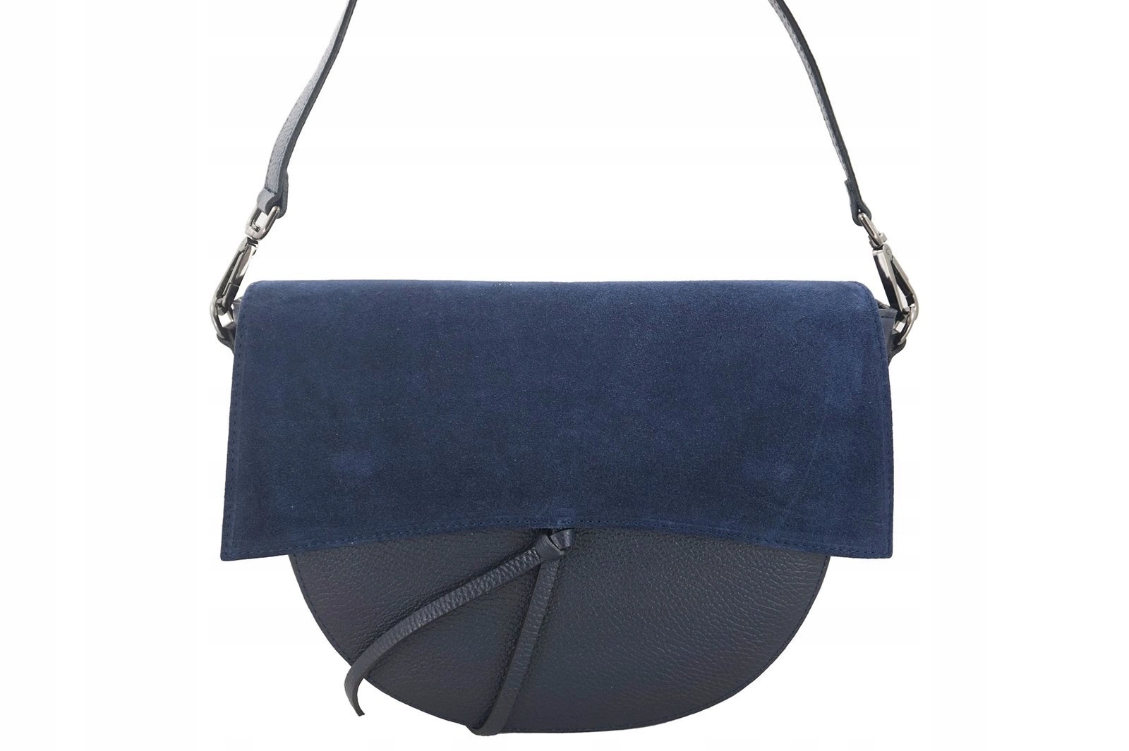 Dámská kabelka přes rameno s koženým semišovým klopem tmavě modrá