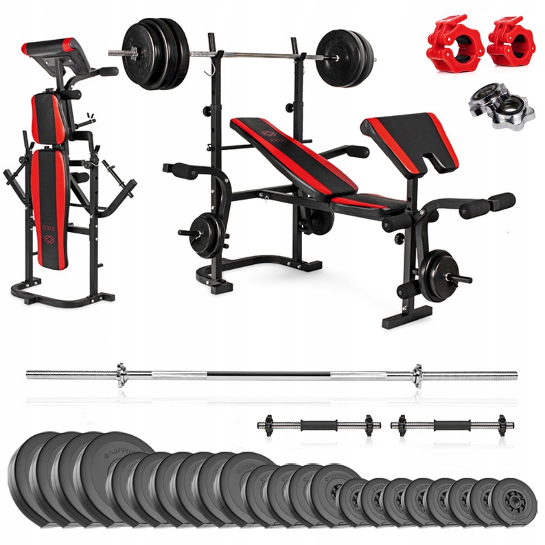 Siłownia Sapphire 123kg Zestaw kulturystyczny Ławka gryfy Obciążenia hantle