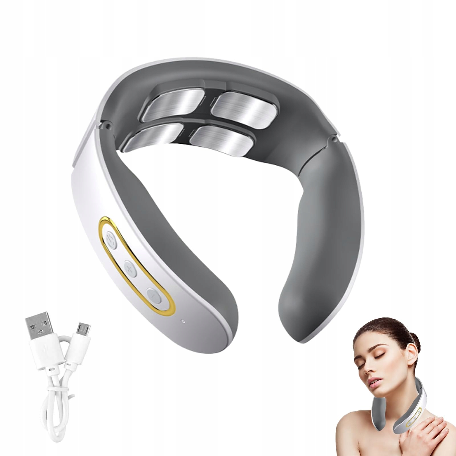 Masażer Shiatsu 6 trybami do Ramion Szyi, Karku z Funkcją Grzania Biały