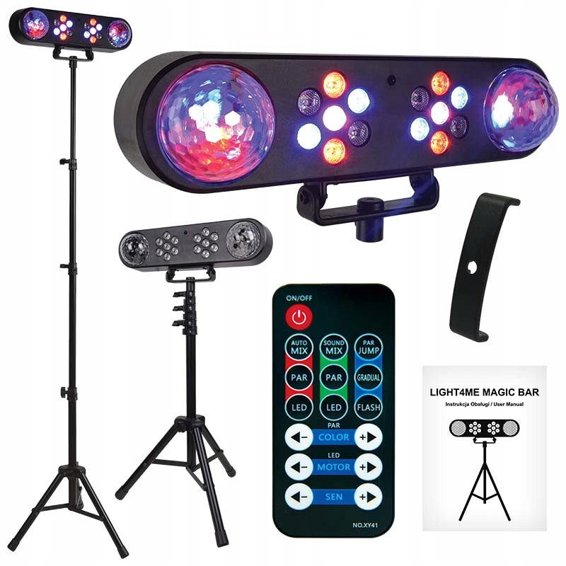 LIGHT4ME Magic Bar Efekt Kula Disco Led Par Dj Auto Sound Statyw Pilot