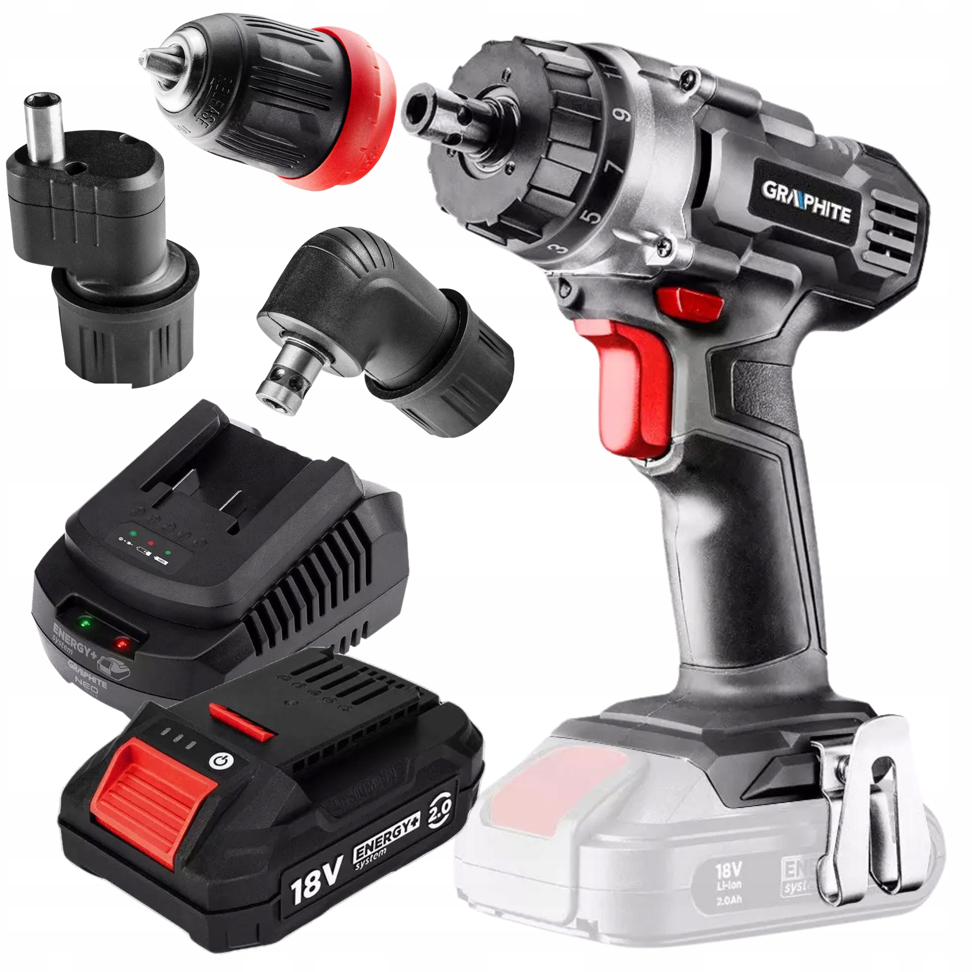 Graphite Wiertarko Wkrętarka Akumulatorowa 3 Adaptery+Bateria 2Ah+Ładowarka