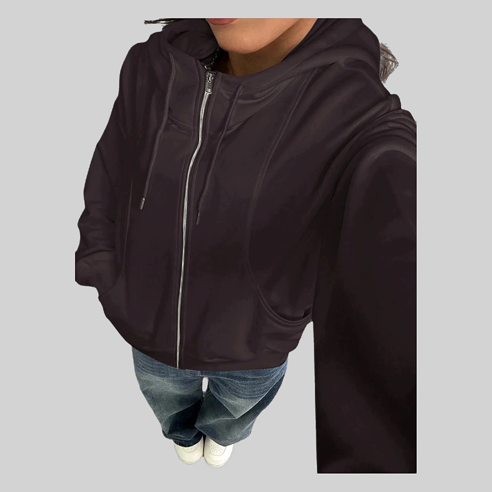 Mikina Dámská klokanka volná hnědá s kapucí Na zip 3XL 46