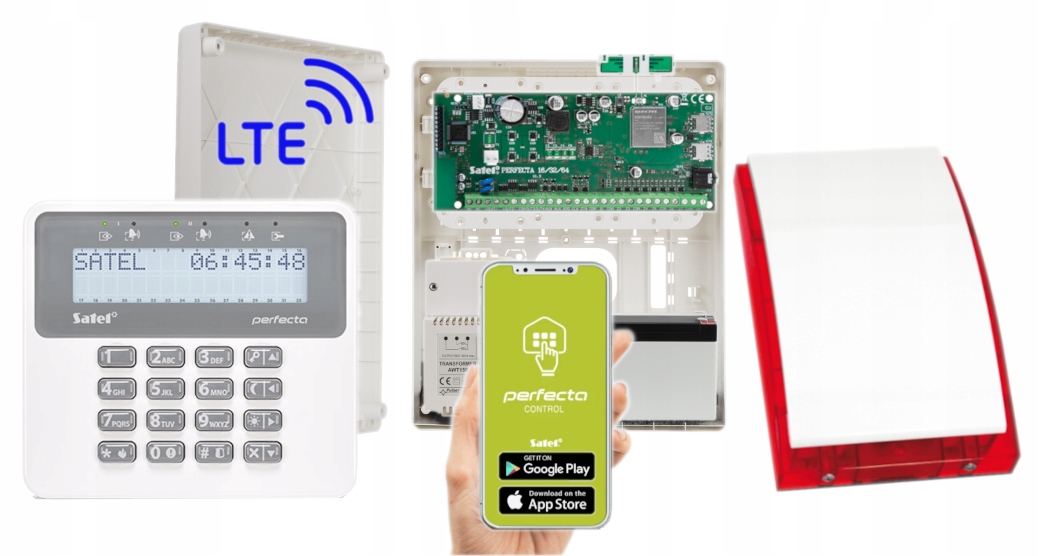 Zestaw Alarmowy Do Domu Satel Perfecta 16 Lte Sms LCD Aplikacja Syrena 7AH