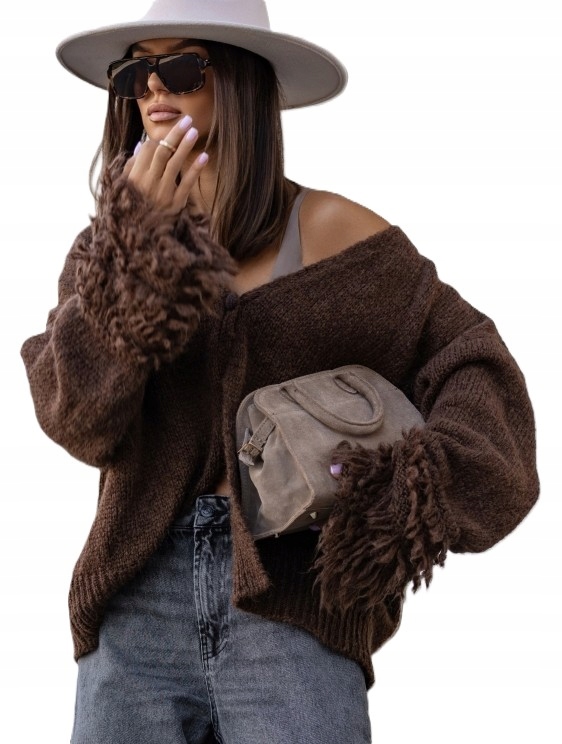 Cocomore Kardiganový svetr s třásněmi, hnědý, New