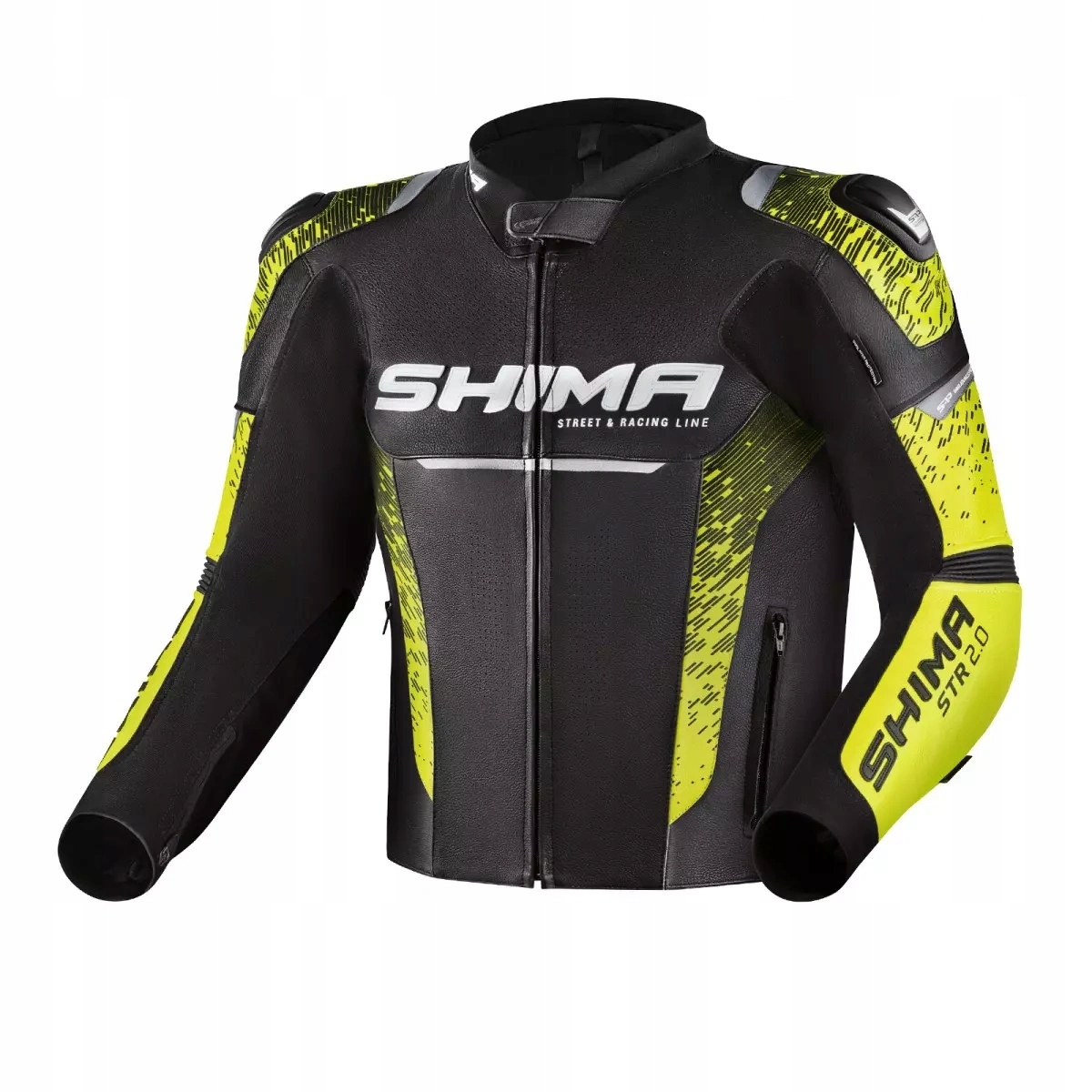 Kožená motocyklová bunda Shima Str 2.0 Jkt Blk Fluo 50