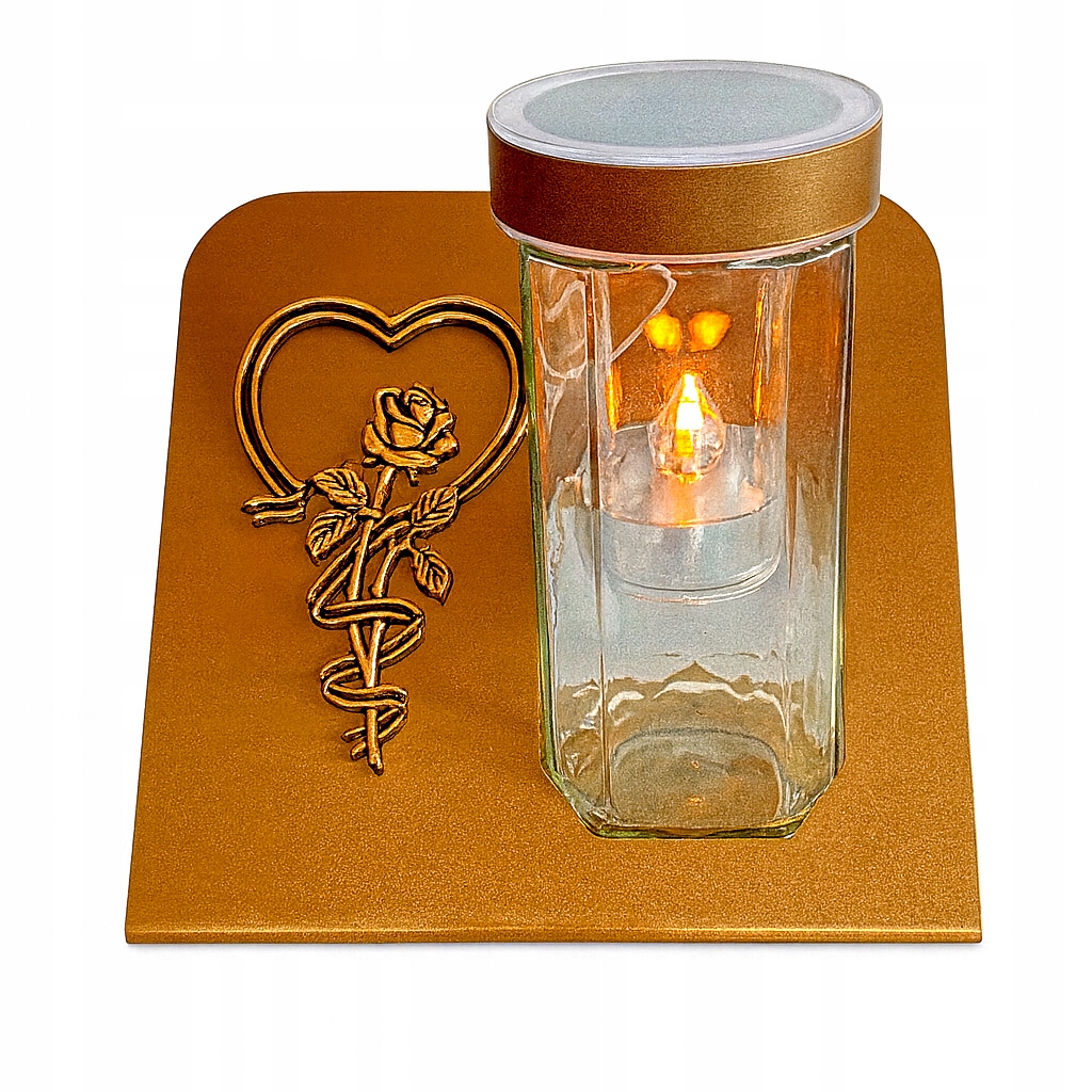 Hřbitovní Svíčka Solární svíčky Zlaté srdce Růže-Elegantní ekologický hrob