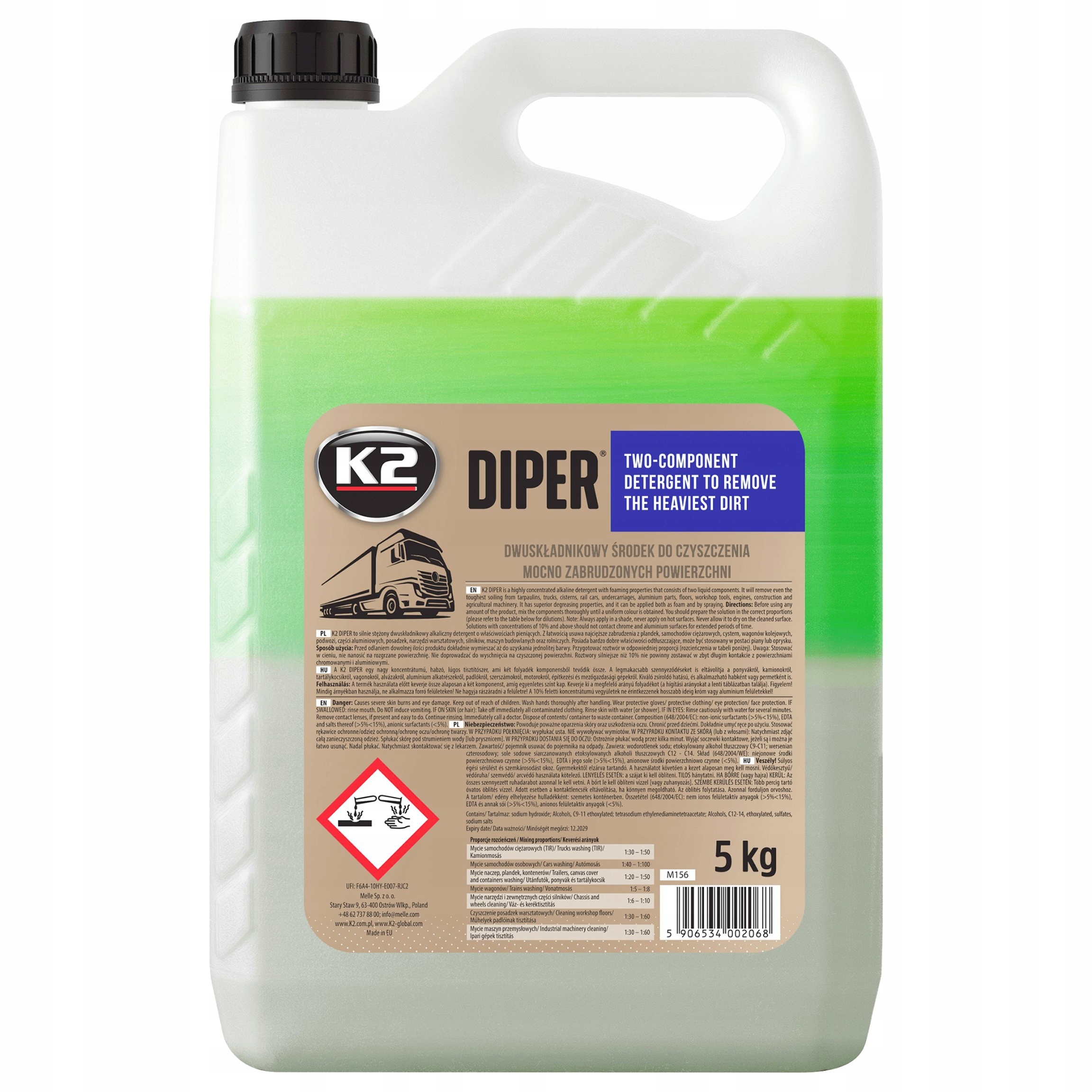 Aktywna piana do mycia Samochodów Tir Plandek K2 Diper dwuskładnikowa 5kg