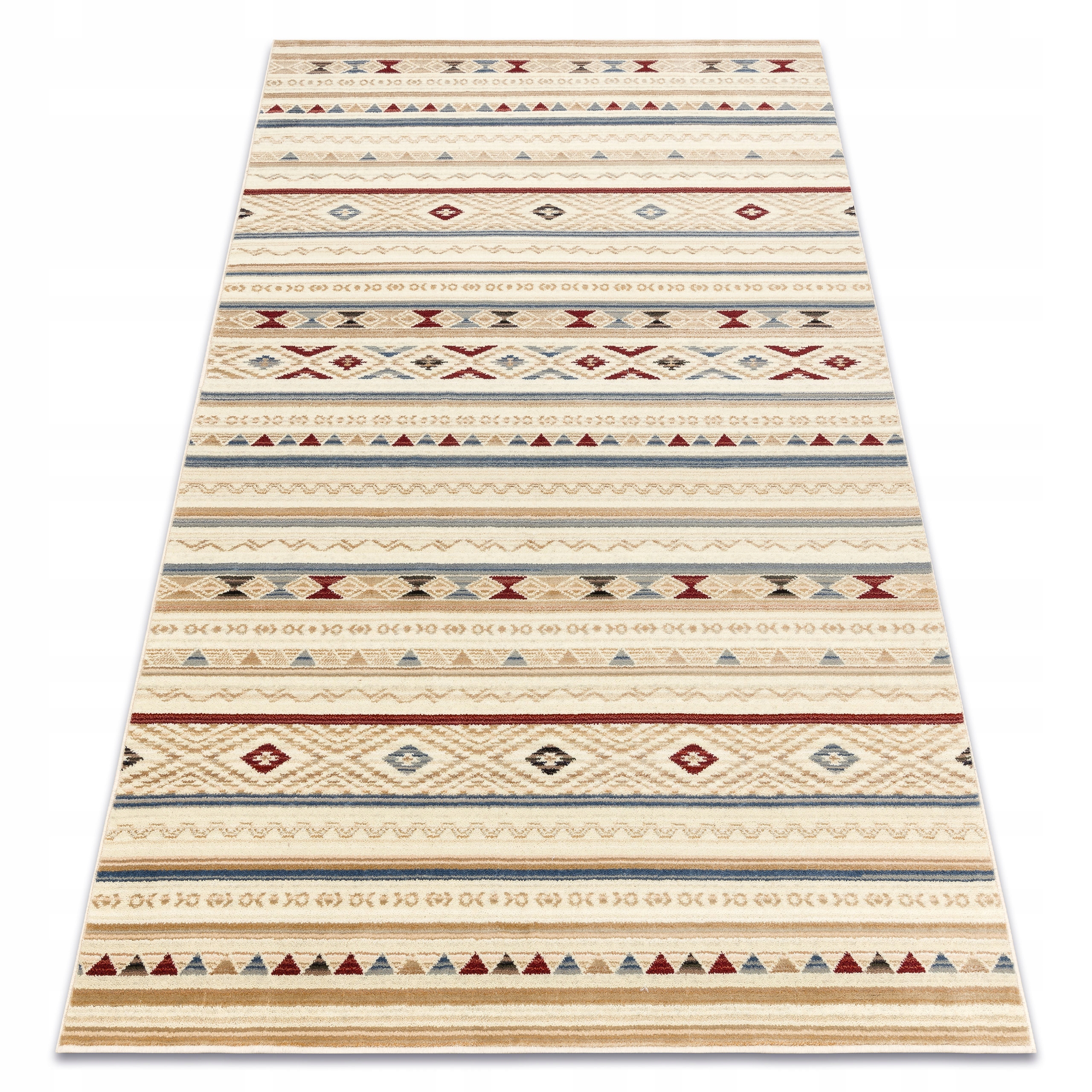 Dywan Wełniany Kilim 200x250 Boho Romby Pasy Etniczny beż/szary #MO459