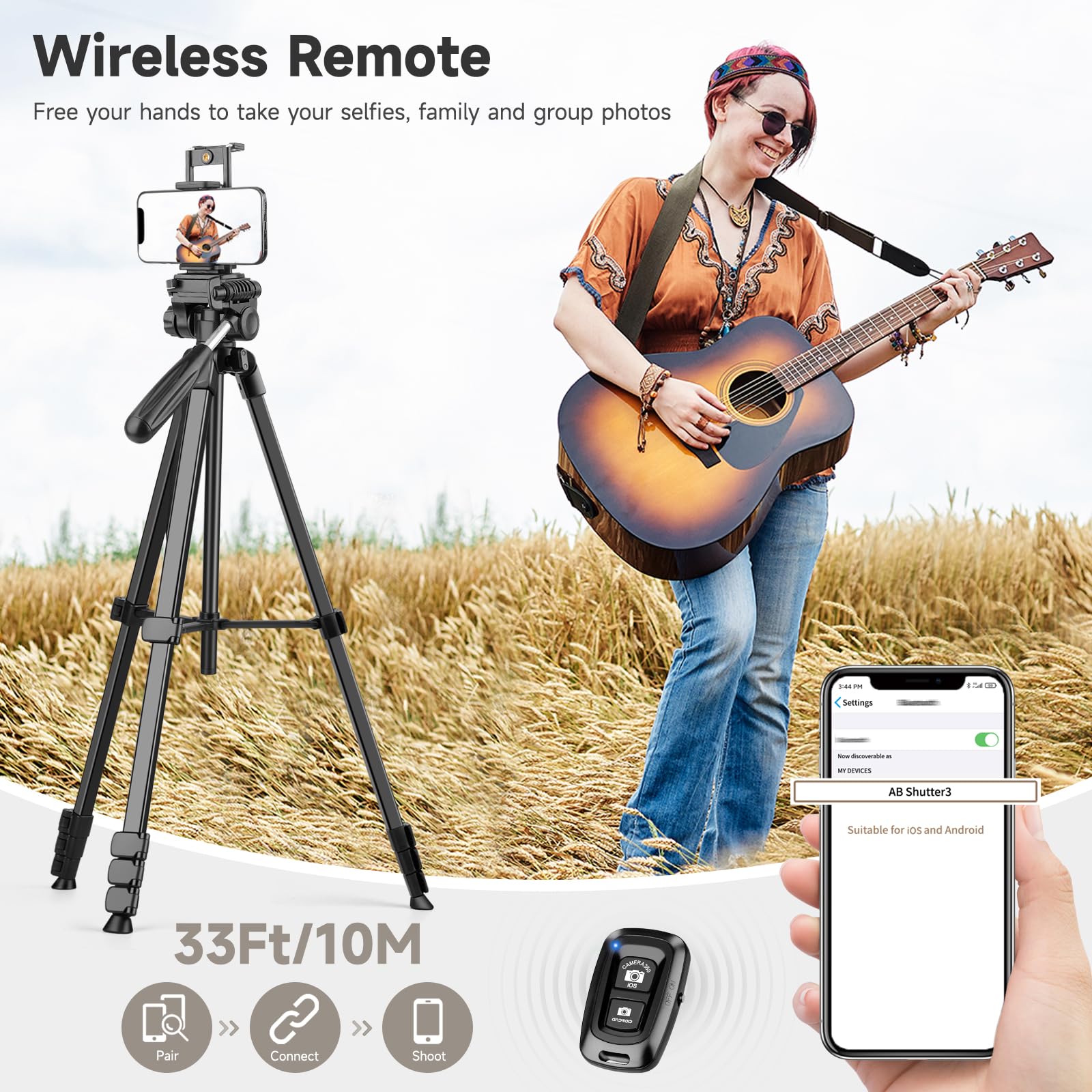 JOILCAN Lekki Statyw 173cm Do Telefonu i Tabletu Z Pilotem i Uchwytami — miniatura 4