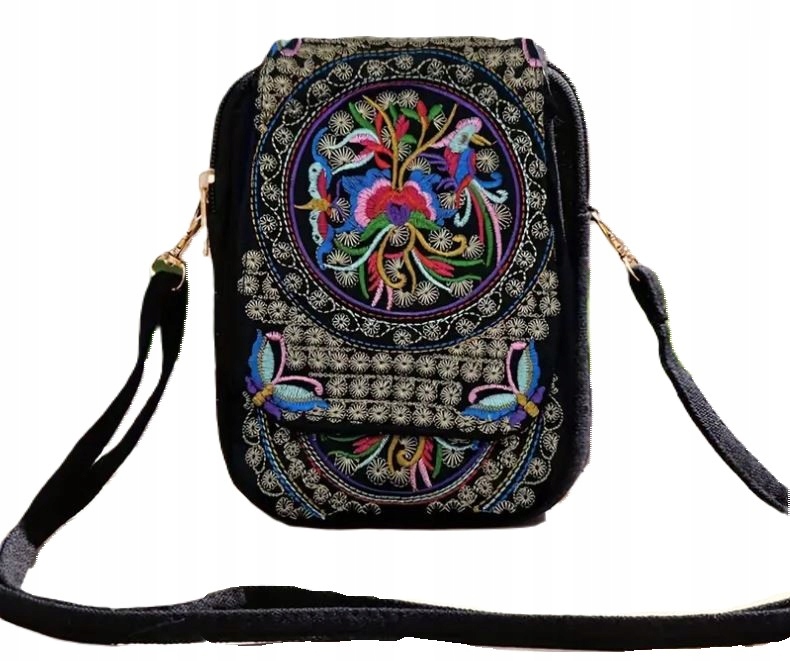 Torebka orientalna 18x14x5cm listonoszka hafty styl vintage boho płótno