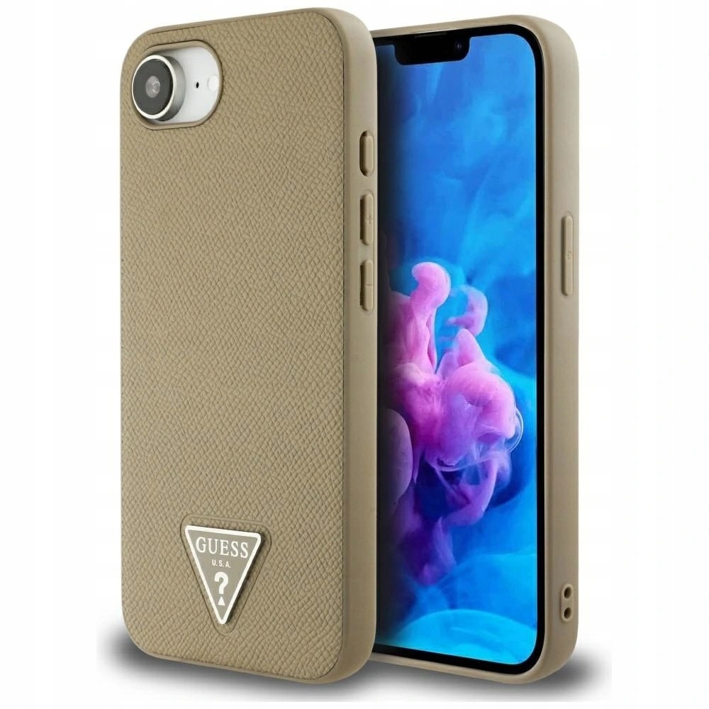 Guess Grained Pu Triangle Logo MagSafe etui na iPhone 16e – brązowe