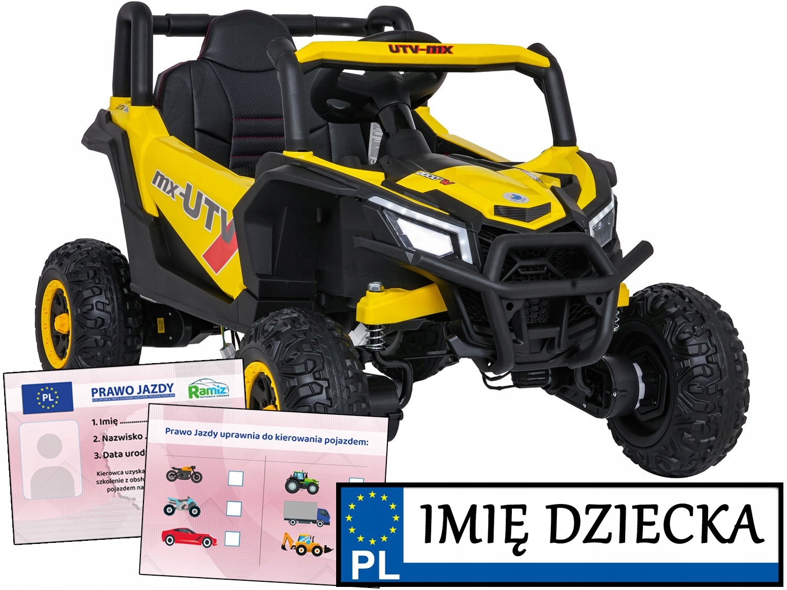 auto na akumulator Buggy Madman Utv-mx 4 silniki tablica imienna do 7 km/h