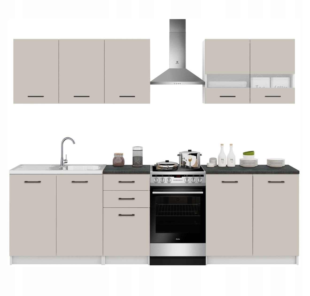 Kuchyňský nábytek Kuchyně 200 Sada skříněk Kašmír s deskami District Dark