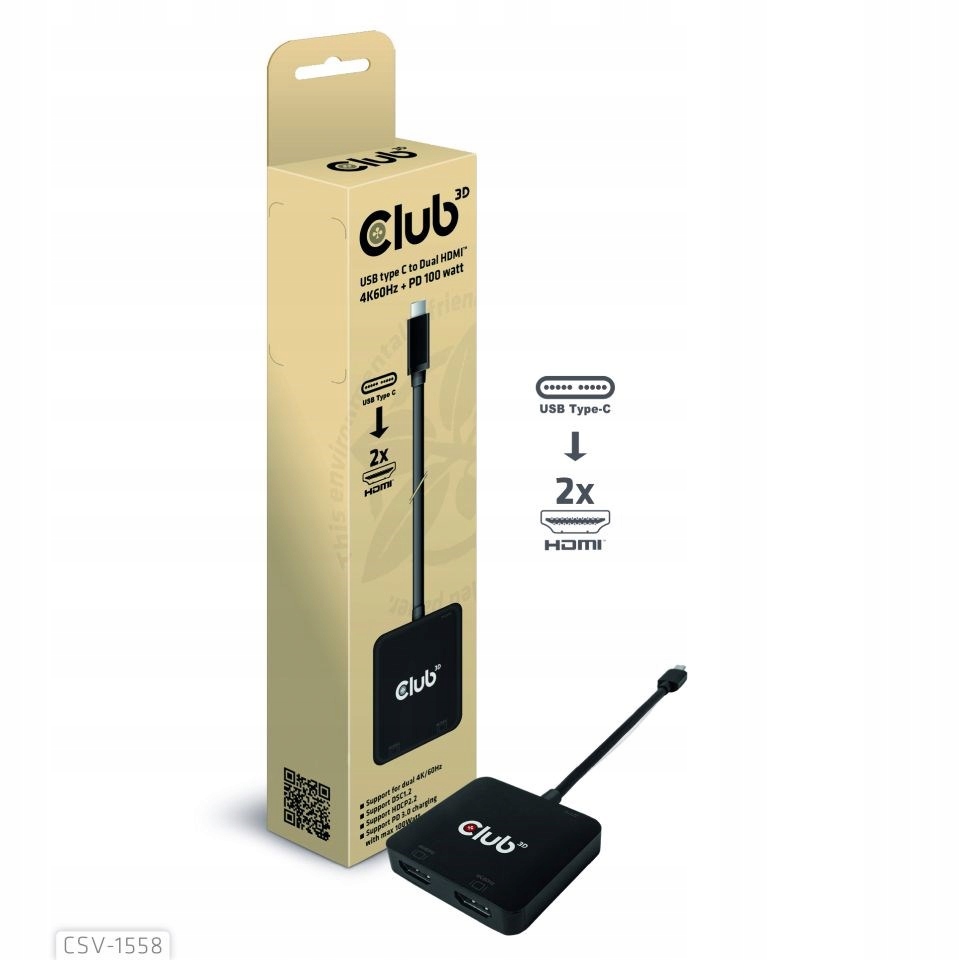 Club3D Video hub Mst Usb-c na 2xHDMI Usb-c Pd 3.0, 4K60Hz CSV-1558
