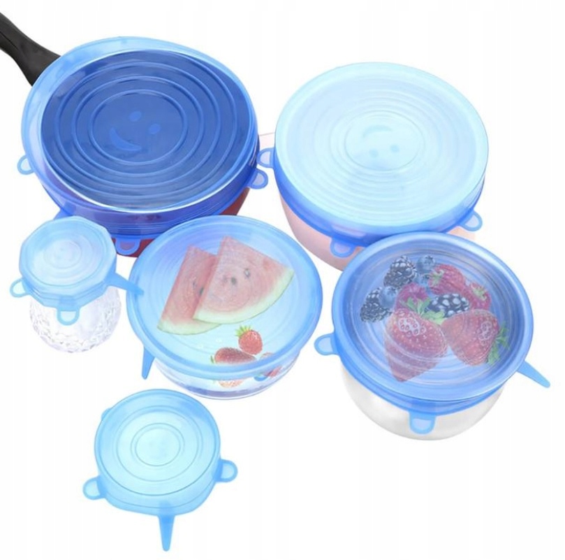 POKRYWKI SILIKONOWE DO ŻYWNOŚCI UNIWERSALNE ELASTYCZNE 6 SZTUK 6,5-20CM Kod producenta AK1011