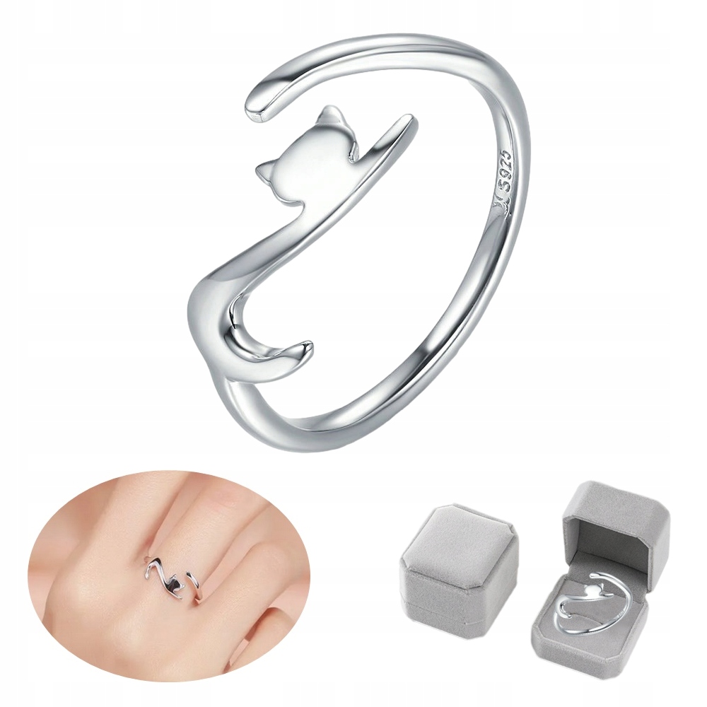 Prstýnek Stříbro 925 Kočka Kotě Nastavitelný Ideální jako Dárek