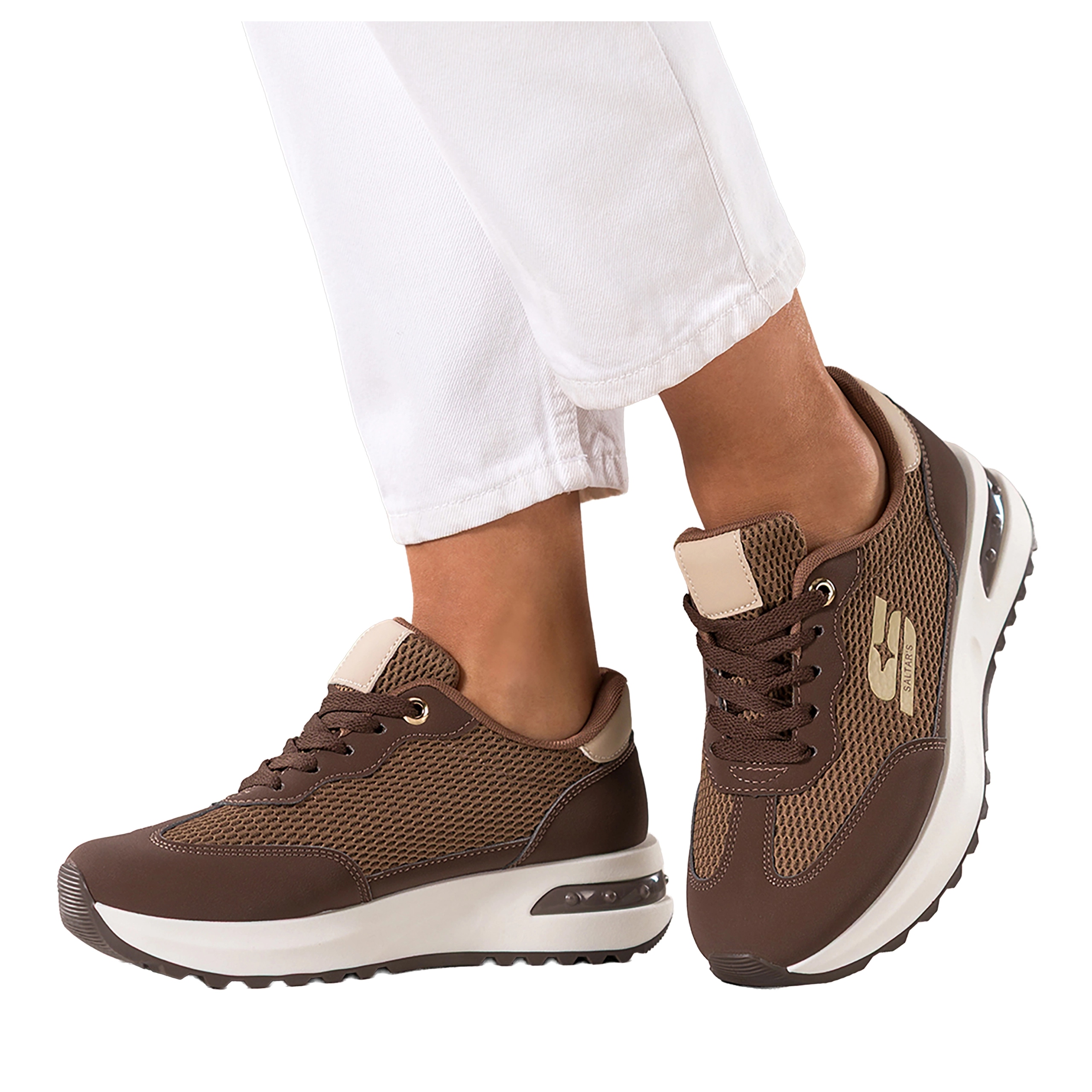 Dámské čokoládové tenisky se síťkou, sportovní šněrování, pohodlné, velikost 38