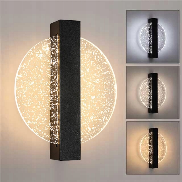 Nowoczesna Kreatywna Kinkiet Lampa Led Ścienna Okrągły Czarny 12W Do Pokoju