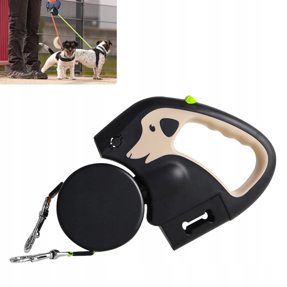 Levně Automatické Vodítko Pro Dva Psy, 3m Reflexní Vodítko s Osvětlením z Blokací