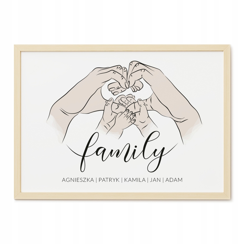 

Plakat A4 Rodzina Imiona Do Domu Sypialni Dłonie