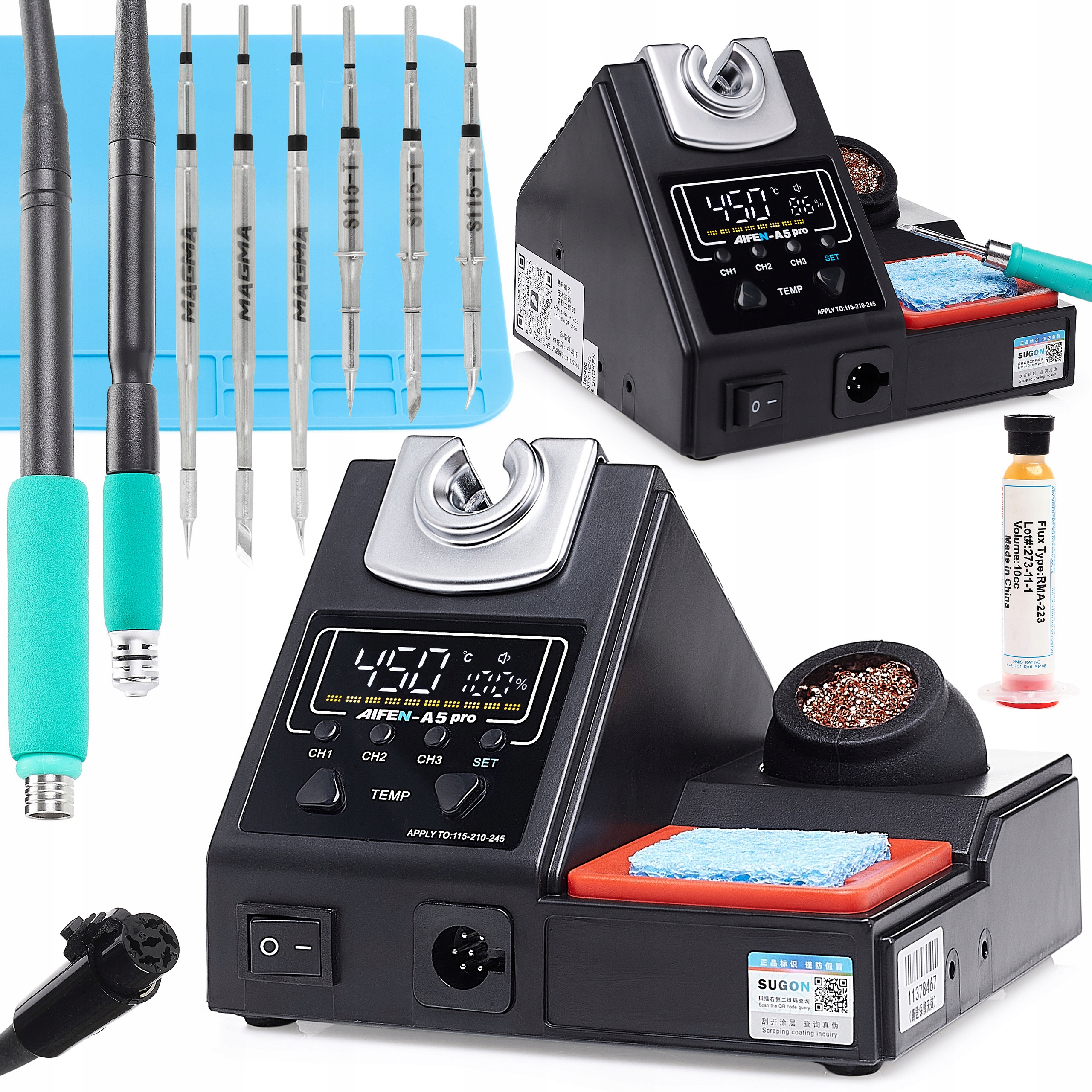 Profesionální Pájecí Stanice Aifen A5 Pro 160W 2 Kolby C115 C210 6x Hrot