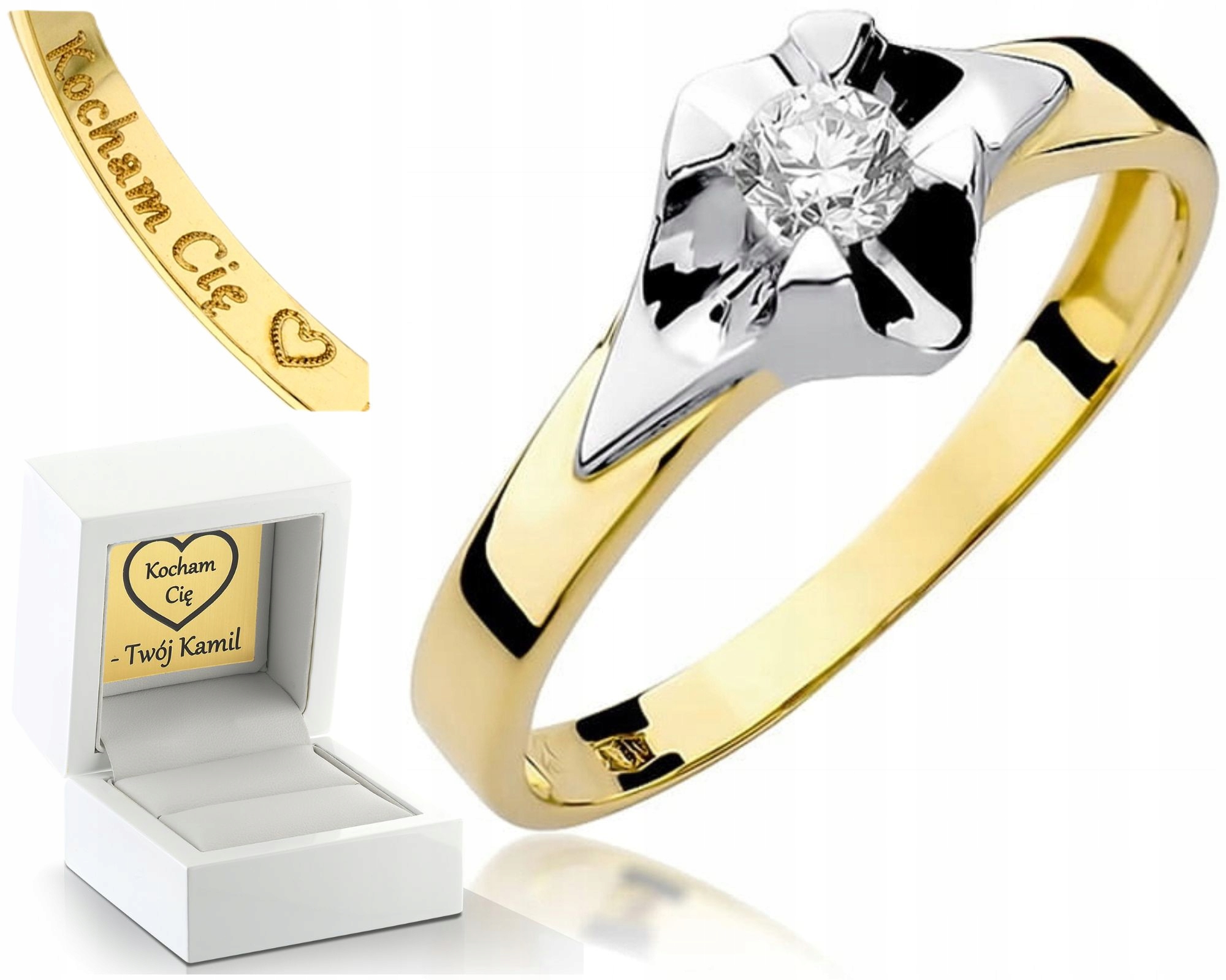 Zlatý Prstýnek Na Zásnuby Diamant Žluté Zlato Gravírování 585 Dárek