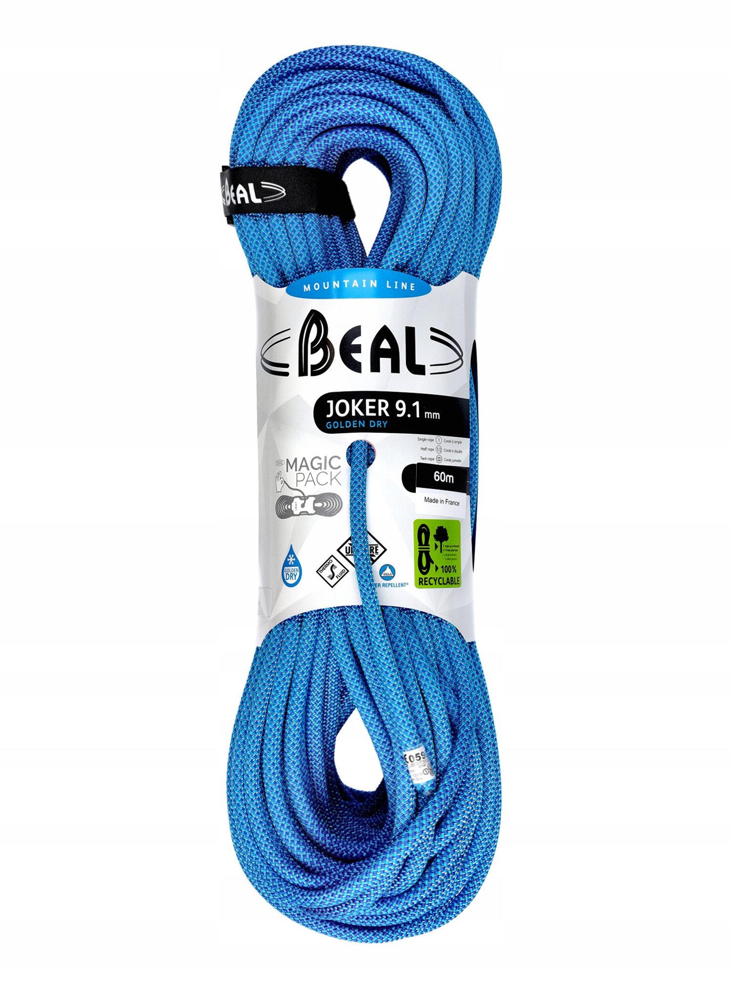 Dynamické lano Beal Joker 9,1 mm 60 m Unicore Golden Dry modré